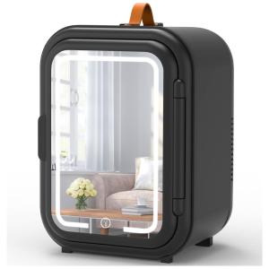 Mini Geladeira para Skincare 7 Litros com Espelho, 12V, 110v, COOSEON, Preto