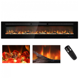 Lareira Elétrica de Embutir A43x203L com Controle Remoto, Temporizador e Chamas Multicolorida, 110V, Kentsky, Preta