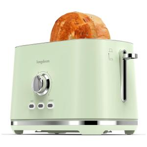 Torradeira Elétrica 2 Fatias com 6 Níveis de Tostagem e Função Descongelar, 110V 1000W, LONGDEEM, Verde