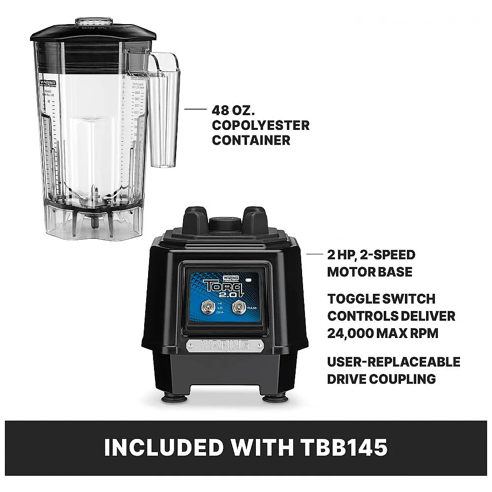 Liquidificador Profissional 1,4L com 2 Velocidades, Sem BPA e Plugue de 5 a 15 Fases, 110V 1492W, Waring TBB145 TORQ, Preto — foto 3