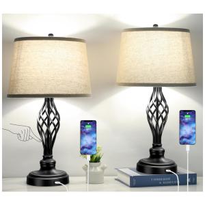 Kit 2 Luminárias de Mesa Moderna Clássica em Metal e Abajur de Tecido, LITOSKY, Preto