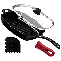Frigideira de Ferro Fundido Pré Temperada, com Alça de Silicone, CUISINEL C10 SG G, Preto
