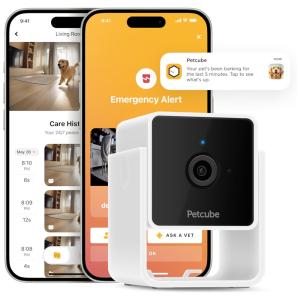 Câmera Wi Fi Remota 1080p HD com Visão Noturna e 2 Saídas de Áudio, PETCUBE, Branco