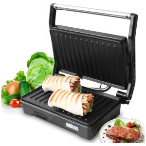 Sanduicheira Elétrica Antiaderente 2 Fatias, Aço Inox, 750W, 110v, KISAVIOUR, Preto