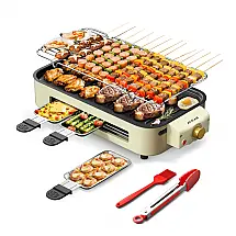 Churrasqueira Elétrica AORAN Indoor Smokeless: Versátil Grill para Cozinhar em Casa - Branco Médio