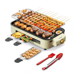 Churrasqueira Elétrica AORAN Indoor Smokeless: Versátil Grill para Cozinhar em Casa - Branco Médio