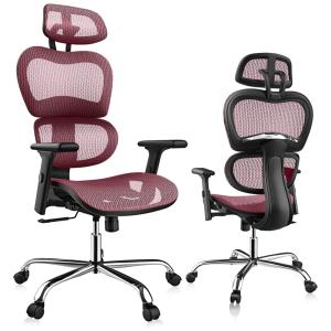 Cadeira de Escritório Ergonômica em Malha Respirável e com Apoio para Lombar, JHK, Vermelha