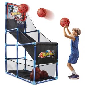Jogo de Basquete Arcade Infantil com 4 Bolas e Bomba de Ar para Ambientes Internos e Externos, OCHIDO, Azul e Preta