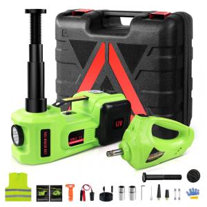 Kit Macaco Elétrico 5 Toneladas 12V Levantamento de 15,5~53 cm com Chave de Impacto Inflador de Pneus para Troca de Pneus de SUV, MPV