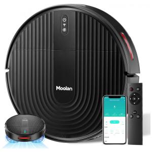 Aspirador de Pó Robô com Conexão via APP WI FI, Auto Carregamento e Sucção Forte 2900PA, 110V, Moolan VR022A0, Preto