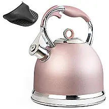 HIHUOS Chaleira 2L com Apito e Cabo ergonômico, Aço Inoxidável, Rosa