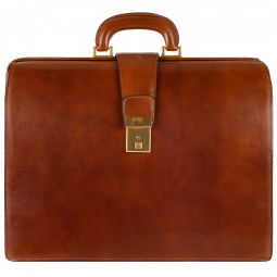 Bolsa Maleta de Couro Masculina para Laptop, TIME RESISTANCE, Marrom