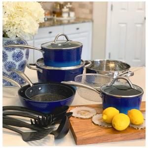 Induction Cookware Sets Conjunto de Panelas e Frigideiras Antiaderentes de Granito, 15 Peças, KITCHEN ACADEMY BETTER LIVING THROUGH COOKING