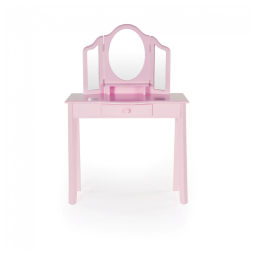 Penteadeira infantil Guidecraft rosa com espelho triplo e banquinho em madeira para brincadeiras de faz de conta