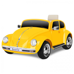 Carro Elétrico Infantil Volkswagen Beetle Forever Source Amarelo 12V Controle Remoto LED 3 Velocidades, Música e autonomia de 60-90min