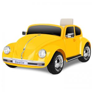 Carro Elétrico Infantil Volkswagen Beetle Forever Source Amarelo 12V Controle Remoto LED 3 Velocidades, Música e autonomia de 60-90min