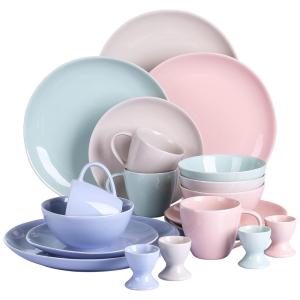 Aparelho de Jantar com 20 Peças em Porcelana Para Almoço e Café da Manhã, Vancasso Victoria, Azul e Rosa