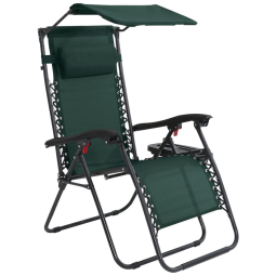 Cadeira Reclinável Ajustável Gravidade Zero com Apoio de Cabeça e Porta Copos e Cobertura de Sombra, ABCCANOPY Patiochair with shade