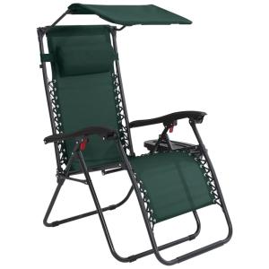 Cadeira Reclinável Ajustável Gravidade Zero com Apoio de Cabeça e Porta Copos e Cobertura de Sombra, ABCCANOPY Patiochair with shade