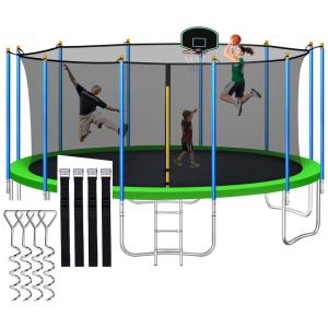 Cama Elastica Infantil com Diâmetro, Cesta de Basquete e Rede de Proteção para até 680 kg, CITYLE, Verde