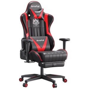 Cadeira Gamer Ergonômica Reclinável e Giratória com Apoio Lombar e Cabeça, AUTOFULL, Preto