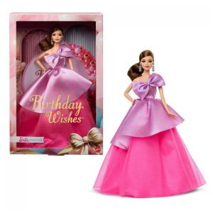 Barbie Signature Birthday Wishes - Boneca de Coleção com Vestido Rosa Acetinado e Cabelos Ondulados Castanhos 2025