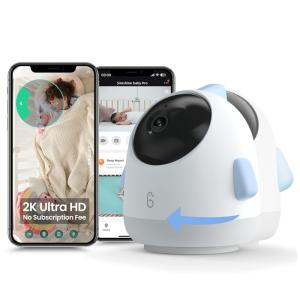 Babá Eletrônica Monitor com Câmera 2K HD Rotação de 360 Análise de Sono, Áudio Bidirecional Compatível com Android e IOS, SIMSHINE, Azul