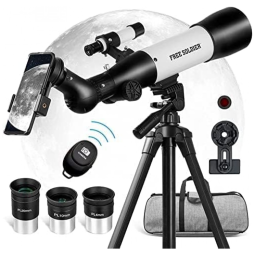 Telescópio Astronômico 125x com 3 Oculares Plossl, Adaptador de Celular e Bolsa para Transporte, FREE SOLDIER CF50070, Branco