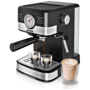 Máquina de Café Expresso Automática 1.5L 15 Bar de Aço Inoxidável, 1100W, 110v, WIRSH Home Barista Basic, Preto