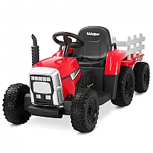 Trator Elétrico Infantil com Pneus de EVA e Motores Duplos de 35W, 12V 7AH, Kidzone, Vermelho