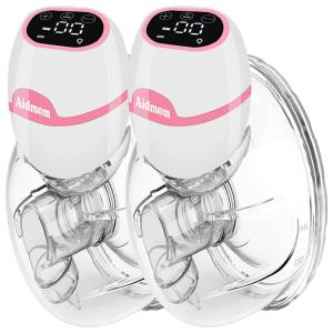 Bomba Tira Leite Aidmom Dupla Portátil com Painel Digital 2 Modos, 9 Níveis de Sucção e , Rosa