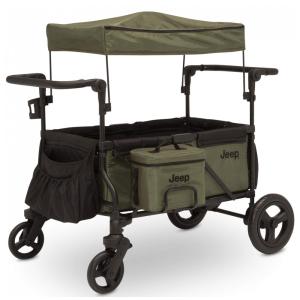 Carrinho de Passeio para 2 Crianças Multifuncional com Bolsa Térmica e Adaptador para Assento de Carro, até 50 kg, JEEP, Verde