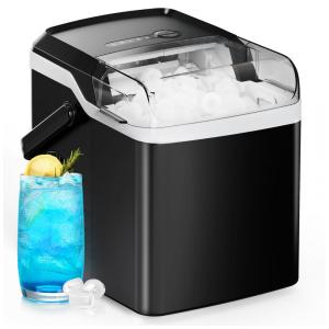 Máquina de Gelo Portátil que Produz 11 kg em 24H com Alça de Transporte e Inclui Colher de Gelo, 110V 160W, Silonn SLIM25B-US, Preto
