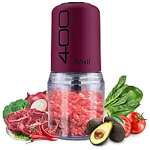 Processador de Alimentos em Aço Inoxidável 2 xícaras com Acessórios, 110V 400W, ANKII, Roxo