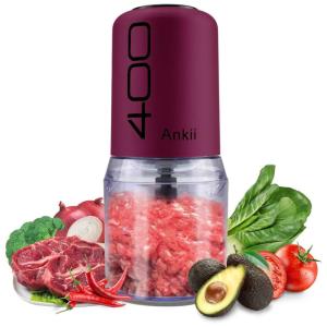 Processador de Alimentos em Aço Inoxidável 2 xícaras com Acessórios, 110V 400W, ANKII, Roxo