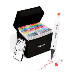 Conjunto de Canetas Artisticas 120 Cores à Base de Álcool para Artistas com Aplicativo Gratuito, Brled
