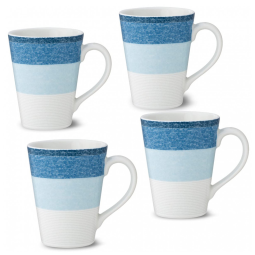Conjunto de Canecas, Estilo Moderno com 4 Peças, Capacidade 350mL e Material de Porcelana, Noritake G020-484D, Branca e Azul