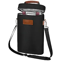 Tirrinia Bolsa Térmica para 2 Garrafas de Vinho com Alça Ajustável, Capacidade até 1,5 litros, Preta