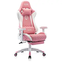 Cadeira Gamer Reclinável e Giratória com Apoio 3D Lombar e Cabeça, SMAX, Rosa