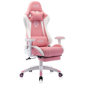 Cadeira Gamer Reclinável e Giratória com Apoio 3D Lombar e Cabeça, SMAX, Rosa