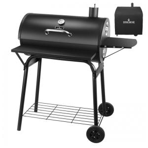 Churrasqueira a Carvão com Mesa Lateral e Rodas para Camping, Preta