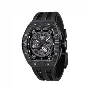 TSAR BOMBA Relógio Automático Masculino Esqueleto, Resistente à Água 50M, Pulseira em Fluororubber, Reserva de Energia