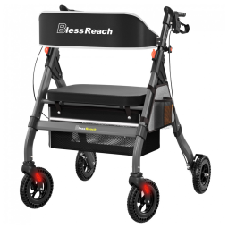 Andador Adulto Idoso BlessReach com Assento, Suporta até 200 Quilos, Cinza