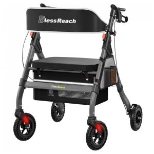 Andador Adulto Idoso BlessReach com Assento, Suporta até 200 Quilos, Cinza