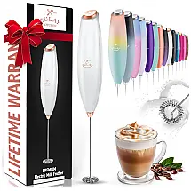 Espumador de Leite Elétrico Portátil para Café com Motor de Titânio e Alça Ergonômica, Branco e Ouro Rosa