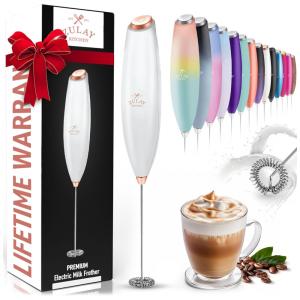 Espumador de Leite Elétrico Portátil para Café com Motor de Titânio e Alça Ergonômica, Branco e Ouro Rosa