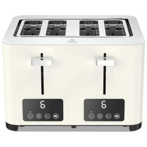 Torradeira de 4 Fatias com Tela LCD e 6 Níveis de Tostagem, Aço Inoxidável, 1500W, 110v, BBDAY, Bege