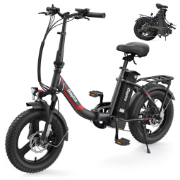 Bicicleta Elétrica Vivi Gopina UL 350W, Bateria 48V 7,8Ah, Autonomia 80 km, Quadro Degrau Baixo Dobrável, Pneus Fat 16x3.0, 7 Marchas