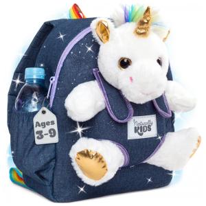 Mochila infantil unicórnio Naturally KIDS com pelúcia removível 31 cm