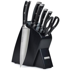 Wu Conjunto de Facas em Aço Inoxidável com Afiador Embutido e Bloco de Bancada 7 Peças, WSTHOF, Preto